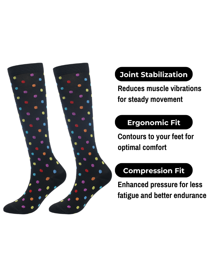 Knee-High Compression Socks - Multicolor Dots