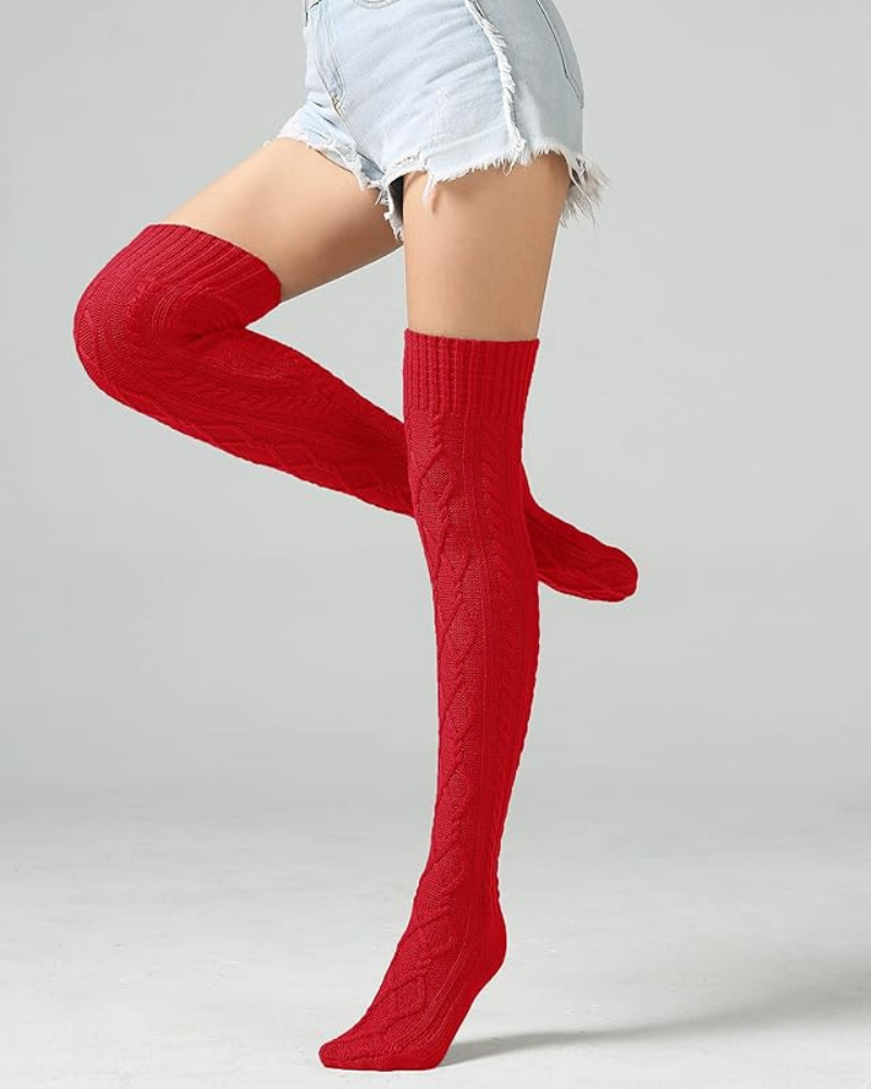 CozyWarm Knit Stockings - Red