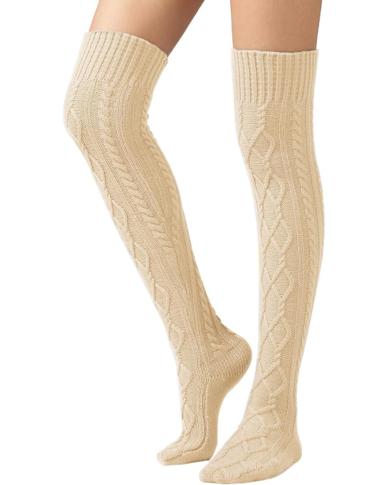 CozyWarm Knit Stockings - Beige