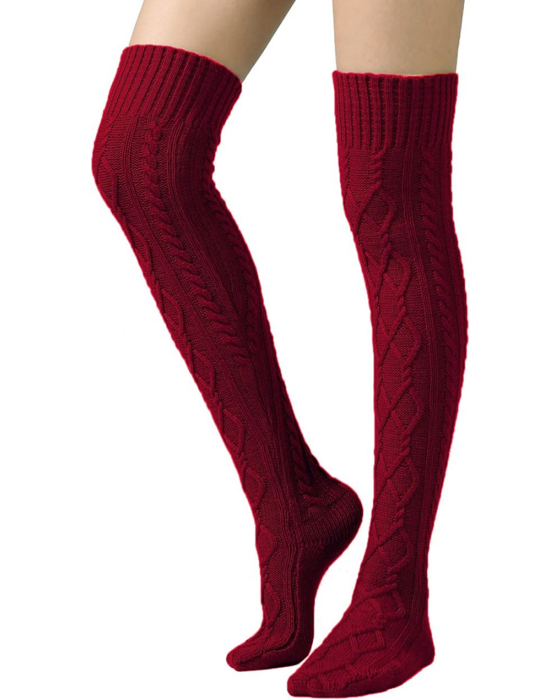 CozyWarm Knit Stockings - Wine